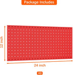 TORACK 3 PCS Metal Pegboard Panels(12x24 inch) for Wall Garage Tools Storage Pegboard System for Workbench, Modular Peg Board Tool Organizer Board Kit(Pack of 3, Red)