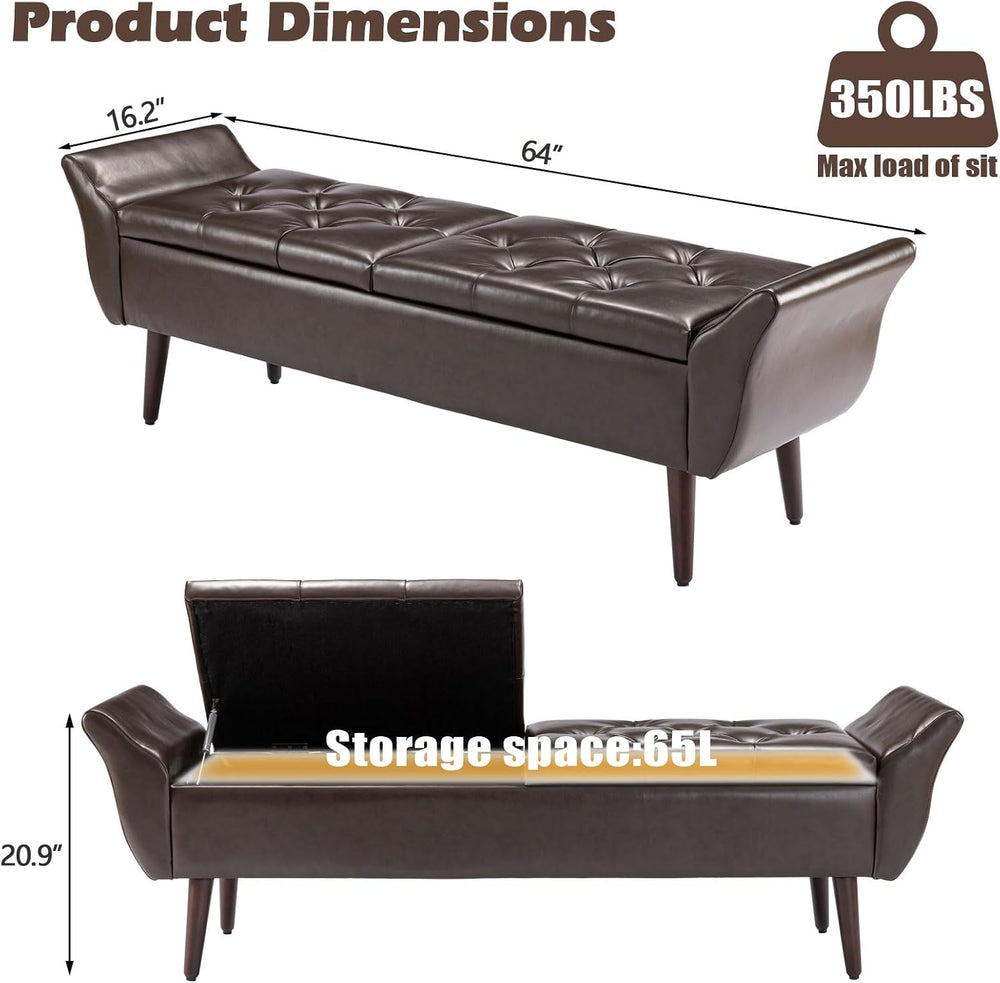 ZZW Storage Ottoman Bench 64’’Length 65L Faux Leather End of King Bed Bench