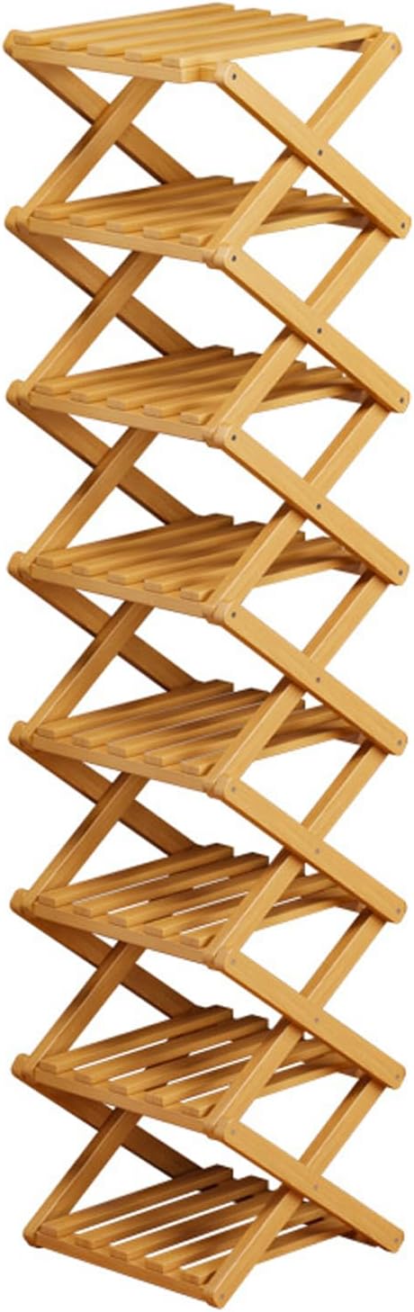 Bambooshoe Storage Rack, The 2-10-tier No-Assembly Bambooshoe, Natural or Tea Color, 2026 Upgraded Foldable 9 Bambo-o Corner Shoe Space Saving for Entryway Dorm