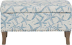 Linon Stephanie Cream and Light Blue Starfish Fully Upholstered Bench with Hidden Interior Storage