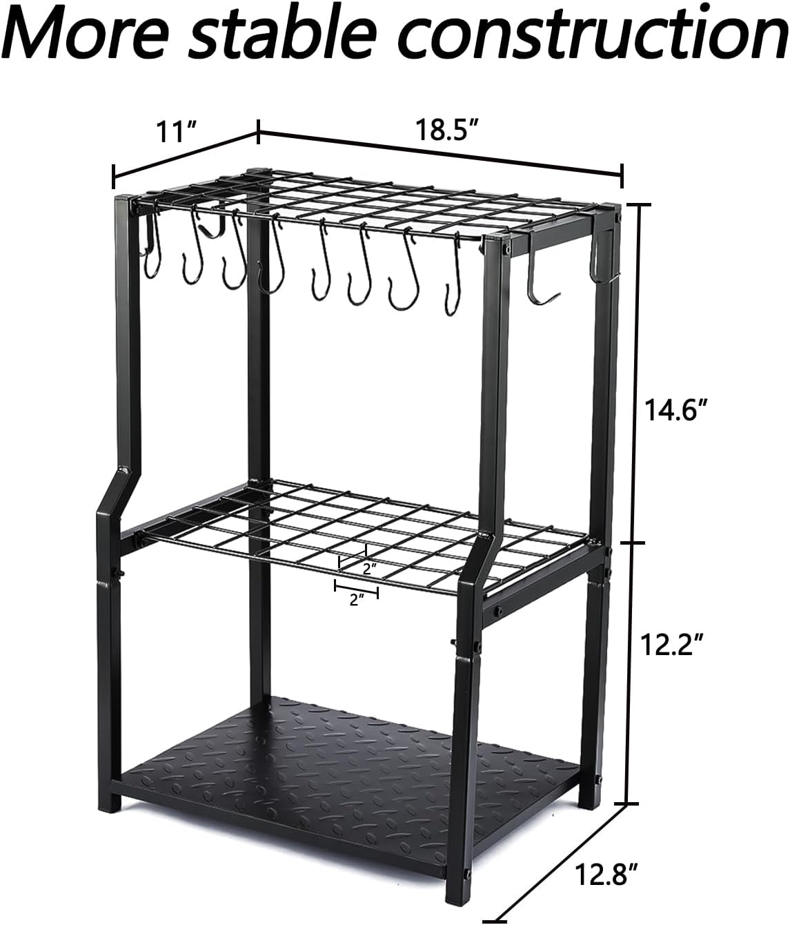 YueTong Garden Tool Organizer Heavy Duty,Yard Tool Tower Rack,Garage Storage Organization for Long Handle Tools,Rake,Brooms,Extra Hooks for Small Shovel,Shear.All Metal,Free Standing.