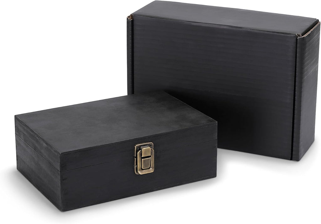 makerflo Large Black Pine Wood Memory Box with Black Felt Inside, Hinged with Clasp, Keepsake Wooden Box Ideal for Craft and Personalization (Laser Engraving, Epoxy, UV DTF, and Vinyl) – Pack of 12