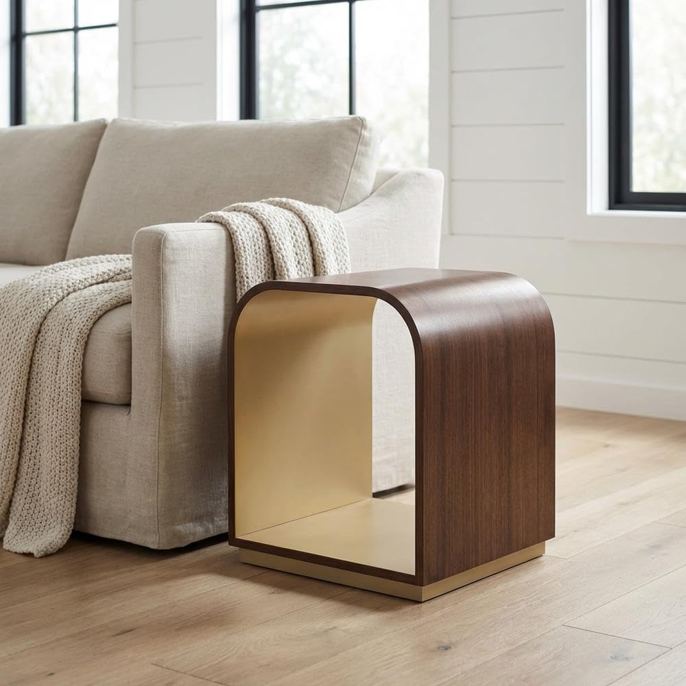 Michael Amini Houston Brown Walnut End Table Solid and Manufactured Wood Birc...