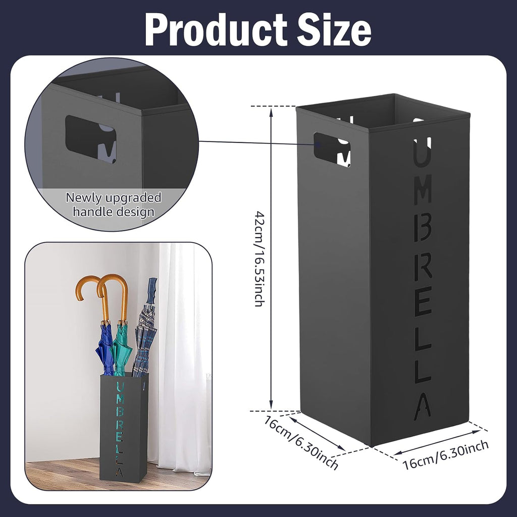 Metal Umbrella Stand, Umbrella Stand Rack for Entryway，Square FreeStanding Umbrellas Holder for Home, Office, Hotel and Supermarket(Black)