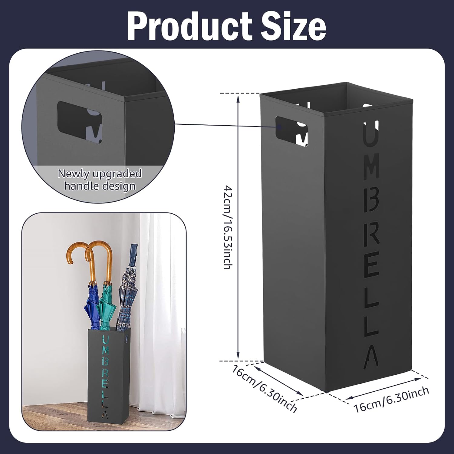 Metal Umbrella Stand, Umbrella Stand Rack for Entryway，Square FreeStanding Umbrellas Holder for Home, Office, Hotel and Supermarket(Black)