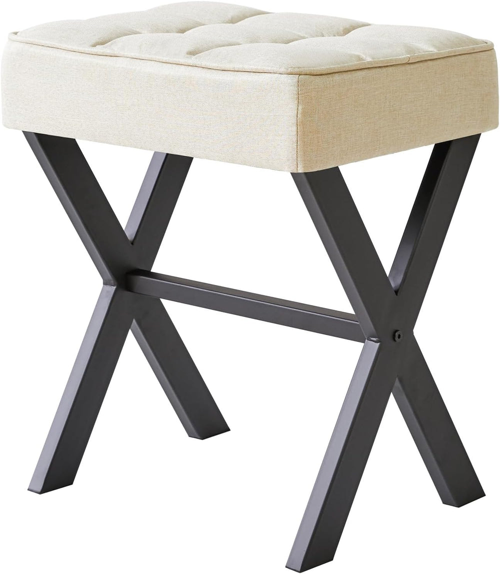 IBUYKE Square Makeup Stool with X-Leg, Linen Vanity Chair, Linen LG-70Y