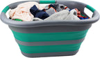 SAMMART 30L (7.9 gallon) Collapsible Plastic Laundry Basket - Foldable Pop Up Storage Container/Organizer - Portable Washing Tub - Space Saving Hamper/Basket (1, Dark Grey/Bluish-Green)