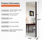 GISSAR Full Length Mirror Jewelry Cabinet, 6 LEDs Jewelry Armoire Wall Mounted Over The Door Hanging, Jewelry Organizer Storage with Lights Lockable, Brown, 14.6" x 47.2"