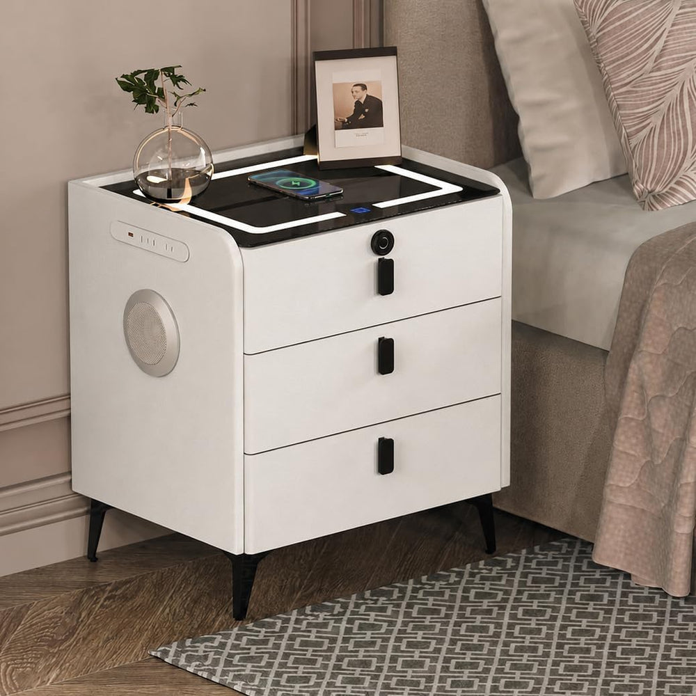 Smart Nightstand with Wireless Charging, with Fingerprint Lock Drawer, Night ...