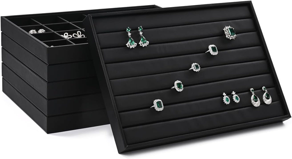 Ring Display Tray Black Jewelry Organizer Tray PU Leather Ring Earrings Display Organizer Tray