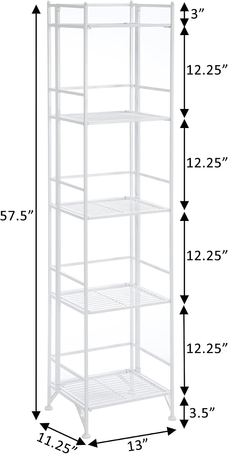 Convenience Concepts Xtra Storage Shelves - 5-Tier Folding Metal Storage Shelves, Closet Organizer for Office, Laundry Room, Bedroom, Garage, Kitchen, Bathroom, White