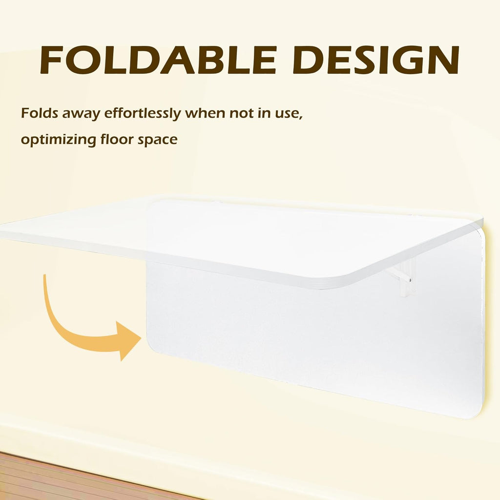 Laundry Folding Table, 32'' x 16'' Wooden Wall Mount Desk, Laundry Table for Folding Clothes, White, 32'' Length