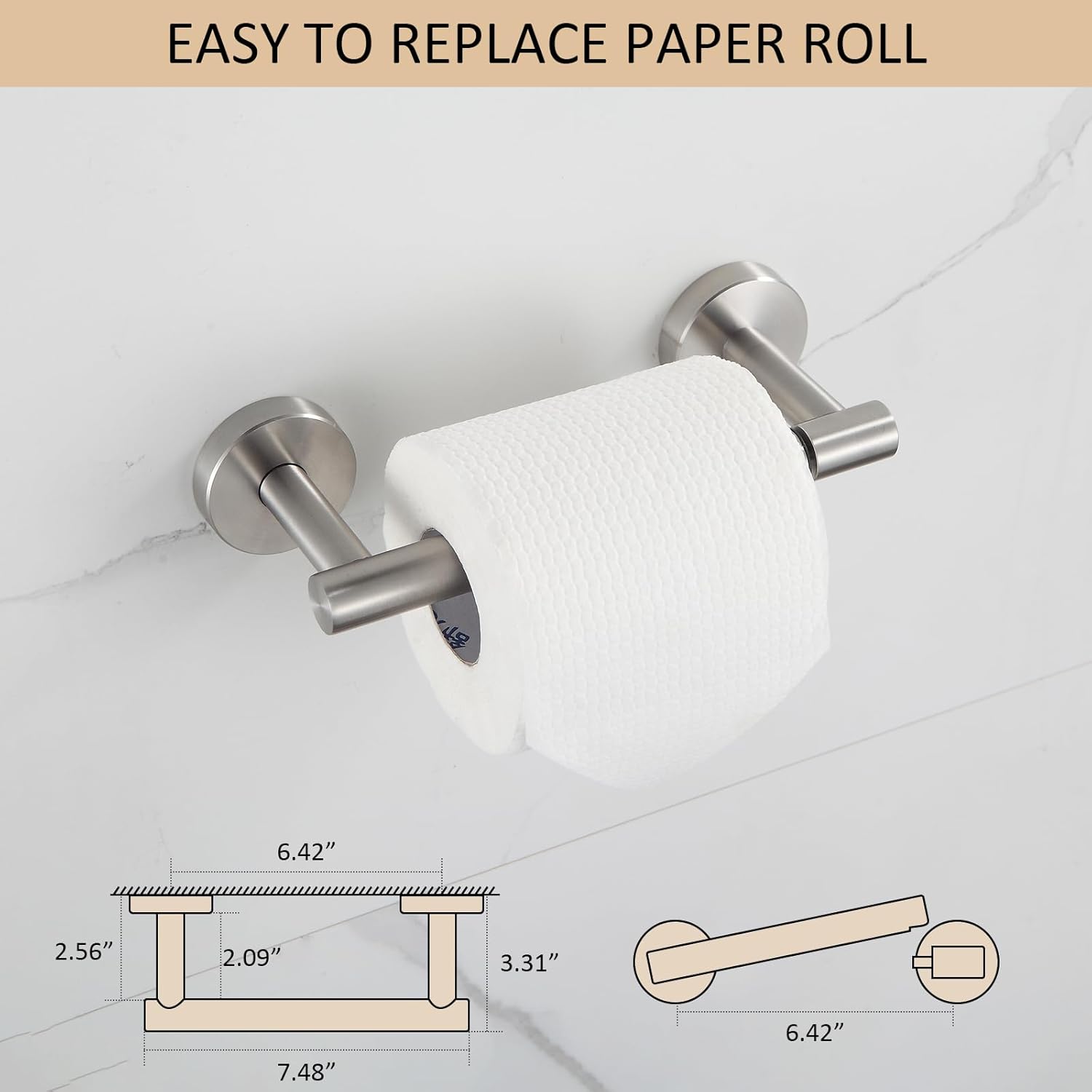 BGL Toilet Paper Holder Brushed Nickel Wall Mount, Brush Nickel Bathroom Toilet Paper Holder Brushed Nickel SUS 304 Stainless Steel, Double Post Pivoting Toilet Paper Roll Holder for Bathroom RV