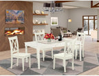 East West Furniture DOCL5-LWH-W 5 Piece Dining Table Set for 4 Includes a Rectangle Kitchen Table with Butterfly Leaf and 4 Dinette Chairs, 42x78 Inch, Linen White