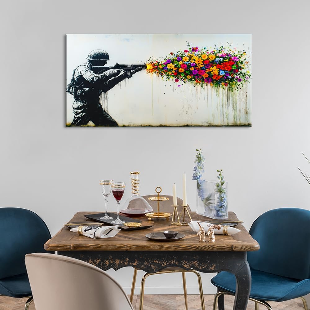GAFSING Black Soldier with Colorful Flower Wall Art for Living Room Office Pe...