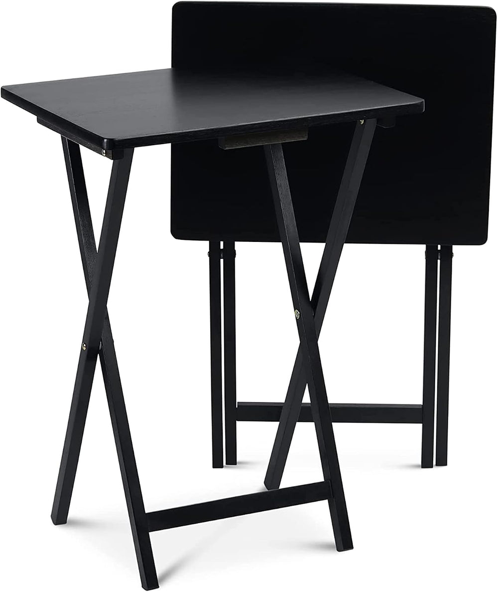 PJ Wood - Folding TV Tray Table Set of 2 - Black Collapsible Snack Tables | S...