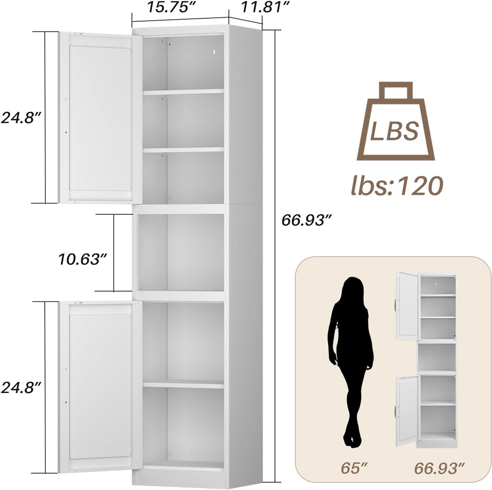 67" Tall Slim Pantry Cabinet, Narrow Bathroom Storage Cabinet | Metal Sk...