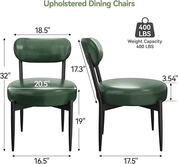Upholstered Dining Chairs Set of 4, PU Leather Dining Room Chairs with Sturdy Metal Legs, Kitchen Chairs for Dining Room/Kitchen/Restaurant/Hotel, Modern Style, Green