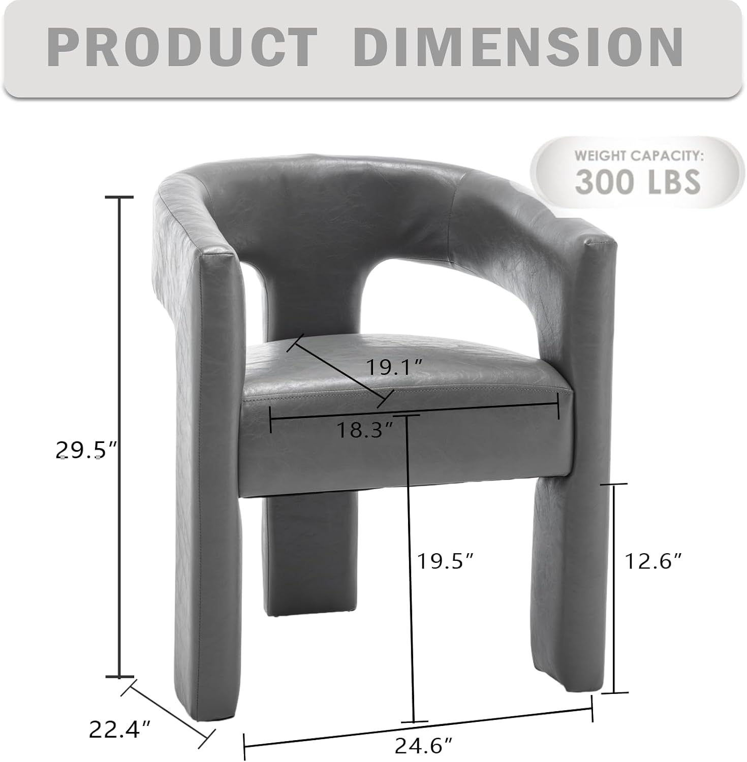 Modern Barrel Dining Chair, Comfy Faux Leather Upholstered Chairs with Open-Back, Assembled Vanity Chair, PU Leather Accent Chair Side Armchair for Dining Room, Kitchen, Living Room（Grey）