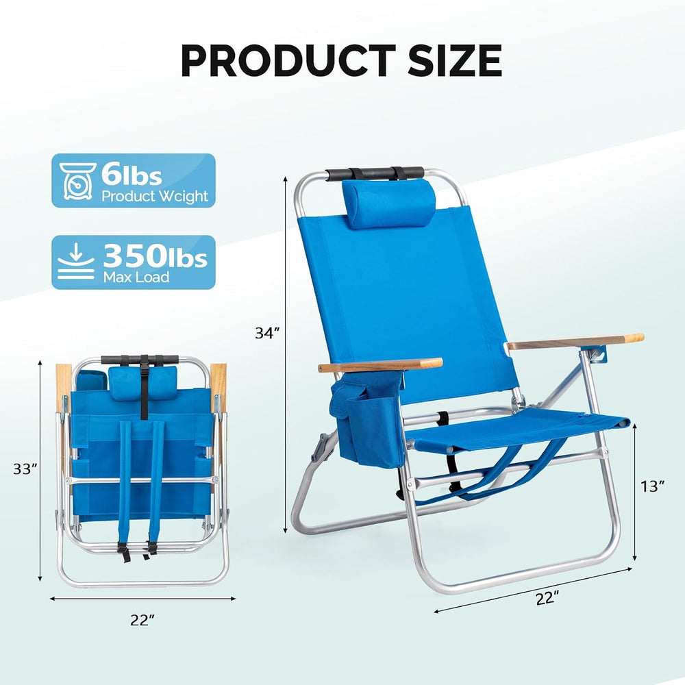 Bonnlo Lightweight Backpack Beach Chair, 2 Pack Portable Beach Chairs for Adu...