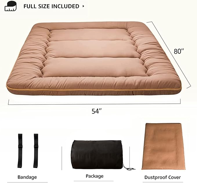 MAXYOYO Japanese Floor Mattress Futon Mattress, 4" Thicken Tatami Mat Sleeping Pad Foldable Roll Up Mat Boys Girls Dormitory Pad Kids Floor Lounger Pillow Bed, Charcoal Grey, Queen Size