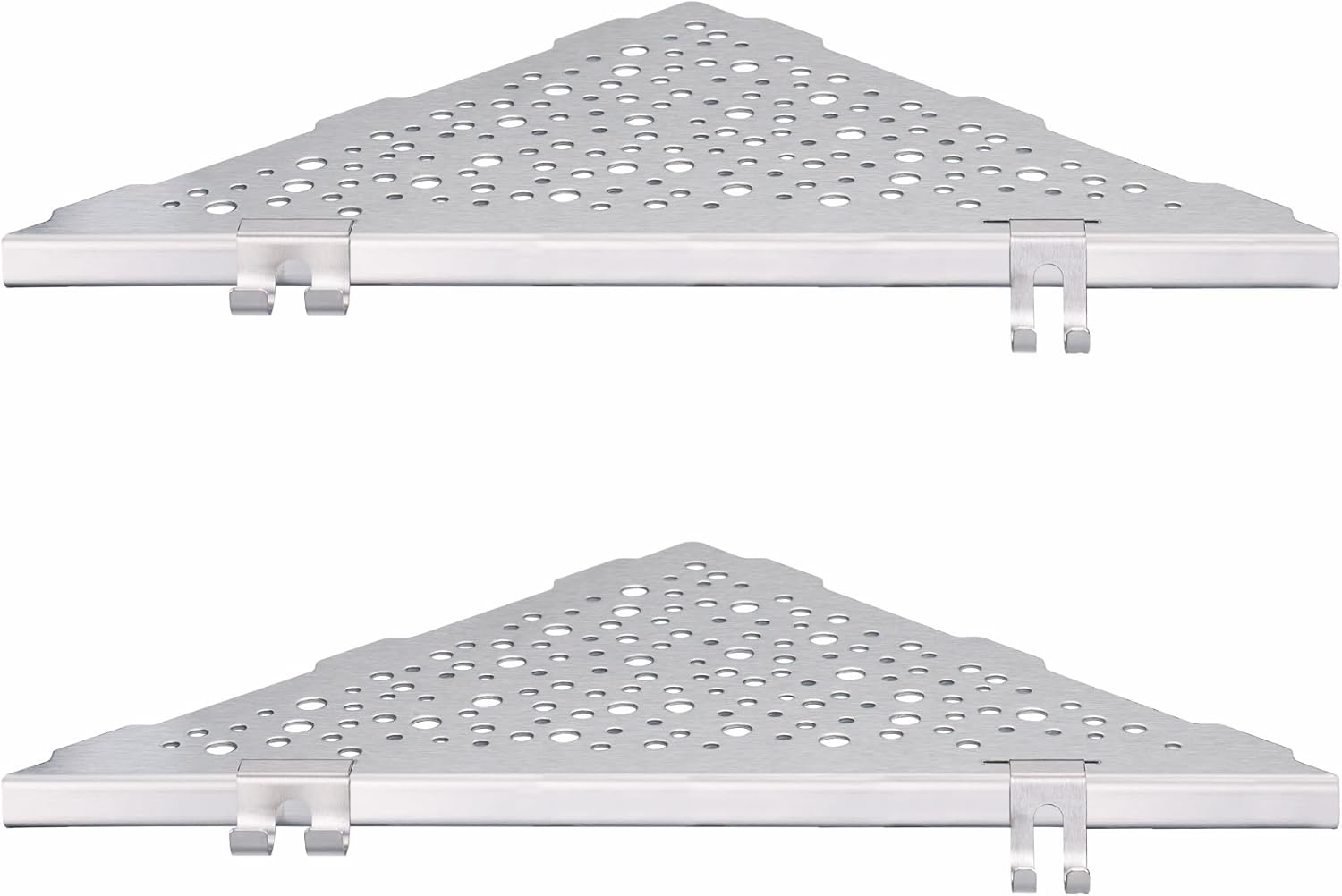 Shower Corner Shelf with 4 Hooks,No-Drill 10" Brushed Nickel 304 Stainless Steel Recessed Shelves for Bathroom Tile Walls,2-Pack