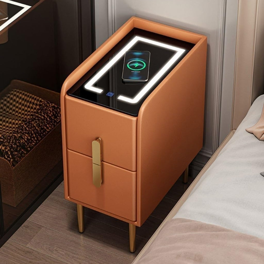 Nightstand with 2 Drawers, Solid Wood Side Bed End Table, Narrow Storage Nigh...