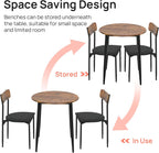 Round Dining Table Set for 2, 3-Piece Wood Tabletop Samill Kitchen Table and Chairs with Strong Metal Frame, Modern Dinette with Chairs for Small Spaces Living Room (Brown)