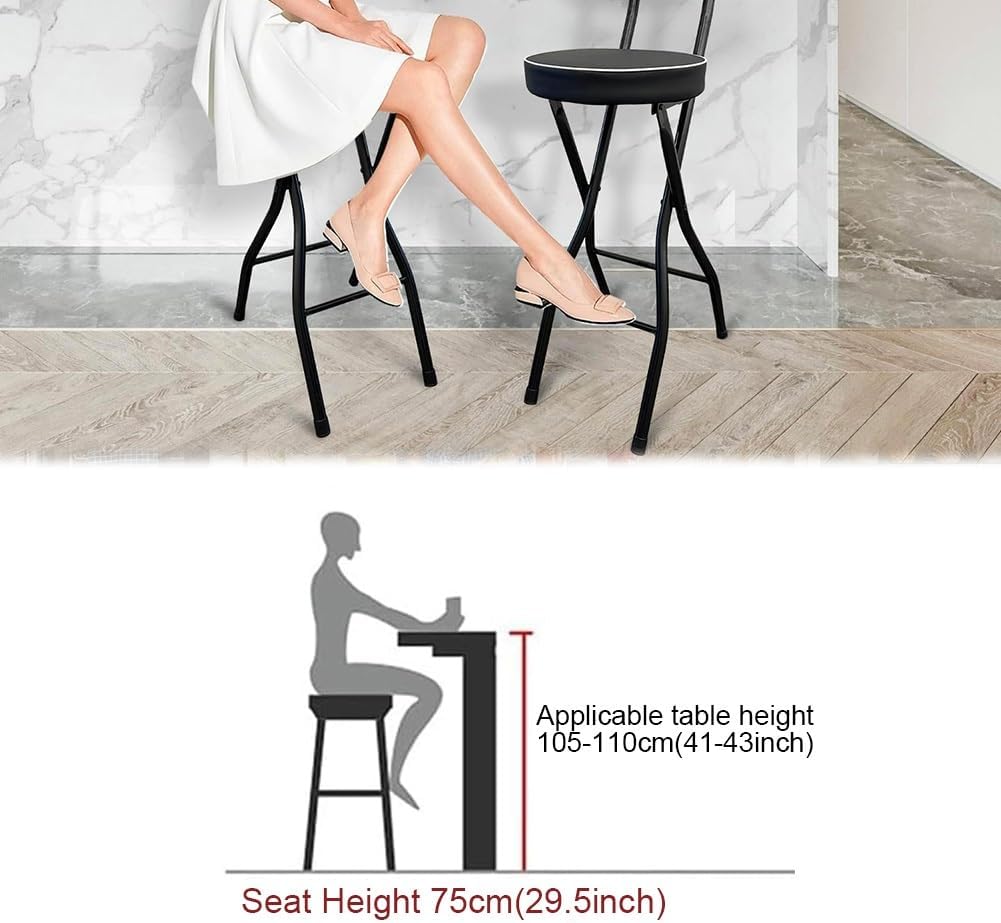 Adults Folding Bar Stool, 29.5inch High Chair with Backrest, Cushioned Padded Stool for Breakfast/Kitchen/Living Room/Bedroom (Size : 1 pc)