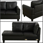L-Shaped Sectional Sofa with Movable Chaise & Storage Ottoman, Leather 3-Piece Modular Convertible Couches for Living Room, Apartment & Office, Black
