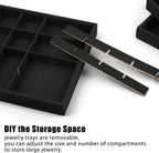 Lainrrew Jewelry Tray, 4 Pack Jewelry Organizer Velvet Jewelry Tray Stackable Jewelry Trays, Necklace & Earring Holder, Divided Bracelet & Ring Storage, 13.8"x9.5"x1.2" - Elegant Display Case (Black)