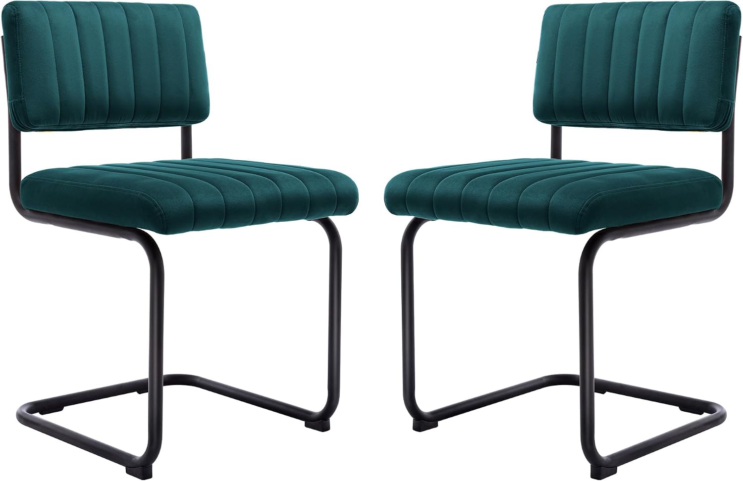 ONEVOG Modern Luxury Dining Room Chairs Set of 2, Teal Velvet Upholstered Kitchen Chairs, Heavy Duty Contemporary Armless Dining Chair with Comfy Seat & Black Metal Legs, Cantilevered Design