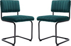 ONEVOG Modern Luxury Dining Room Chairs Set of 2, Teal Velvet Upholstered Kitchen Chairs, Heavy Duty Contemporary Armless Dining Chair with Comfy Seat & Black Metal Legs, Cantilevered Design