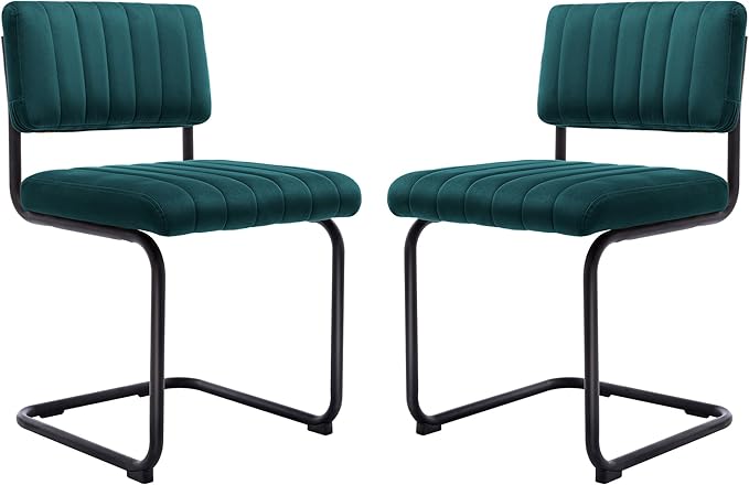 ONEVOG Modern Luxury Dining Room Chairs Set of 2, Teal Velvet Upholstered Kitchen Chairs, Heavy Duty Contemporary Armless Dining Chair with Comfy Seat & Black Metal Legs, Cantilevered Design