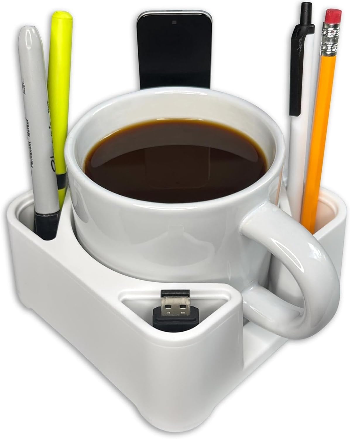 MugBrick Drink Holder for Couch, Bed, Car, Boat - Non-Spill Table and Desk Cup Holder, Tip Proof Spill Prevention Organizer, White