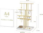 pickpiff Jewelry Stand Holder Organizer: 14.5" Sturdy Hanger for 80 Pcs Jewelry, Gift for Women, Gold Jewlery Tower for Necklace, Earring, Bracelet