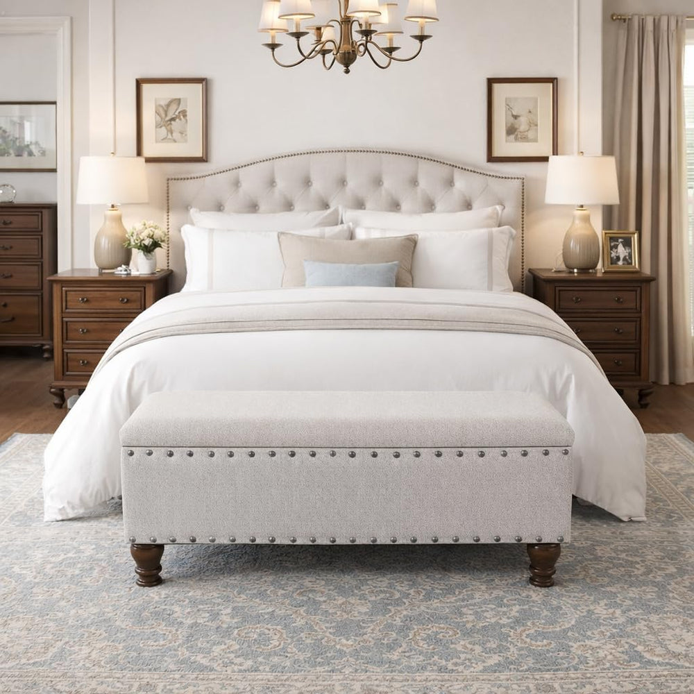 Homepop Home Decor | Upholstered Bench with Nailhead Trim | Large Ottoman wit...
