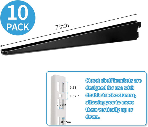 10 Pack 7‑Inch Adjustable Wire Shelf Brackets – Heavy‑Duty Double‑Track Closet & Wall Shelving System Supports（Black）