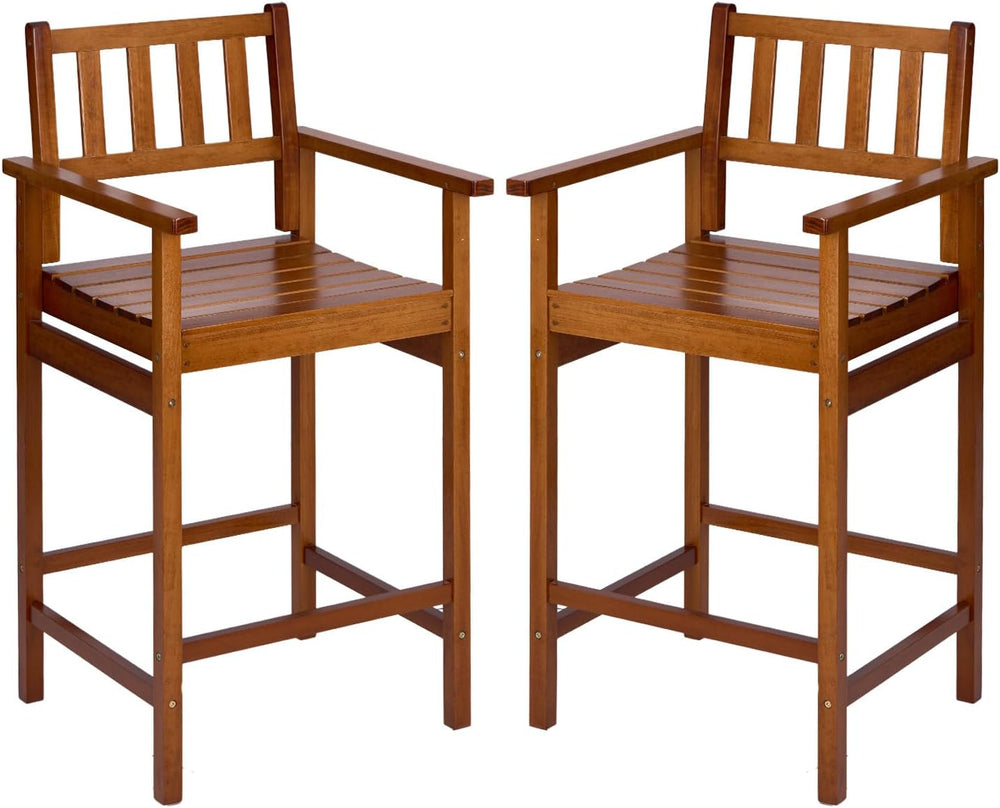 VINGLI Outdoor Bar Stools, Solid Wood Bar Stools Set of 2 Counter Height Bar ...