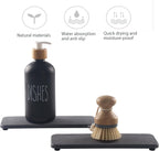 2 Pcs Water Absorbing Stone Trays, Kitchen/Bathroom Sink Soap Dish, Diatomite Tray Used for Hand Soap & Cosmetic Bottles in The Modern Home, 3.54" W x 9" L, Dark Gray