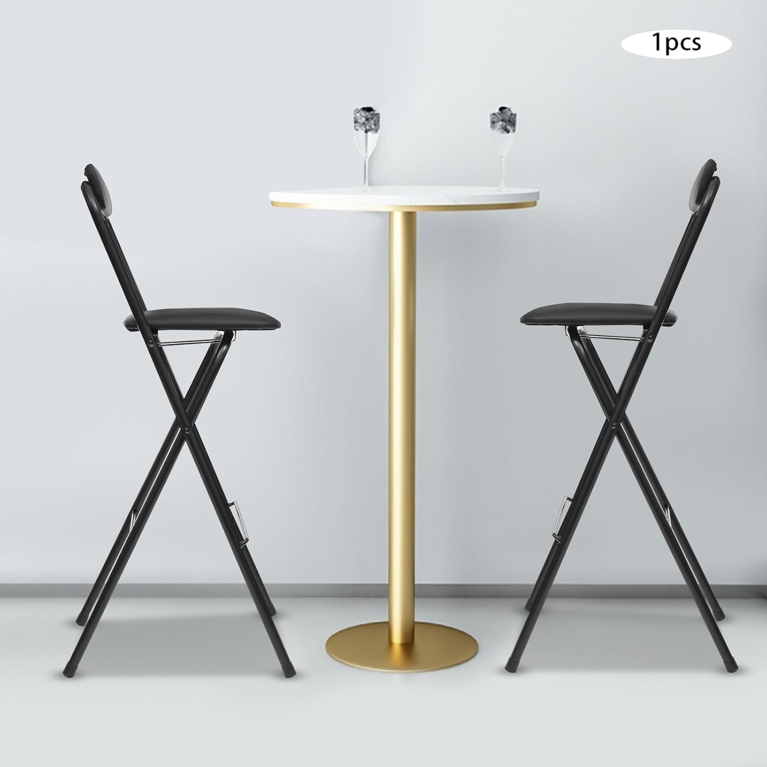 1 Pcs Foldable Bar Stool 29.5'', Tall Foldable Portable Bar Stool with Backrest 275lbs Load Capacity Counter Height Seat, for Kitchen, Living Room, Garden, Camping (1, Black)