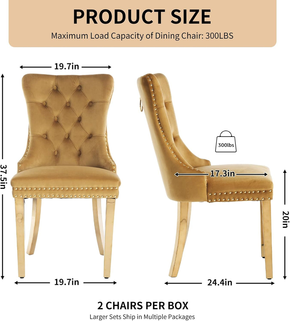 Velvet Dining Chairs Set of 4, Tufted Upholstered High Wingback Chairs with N...