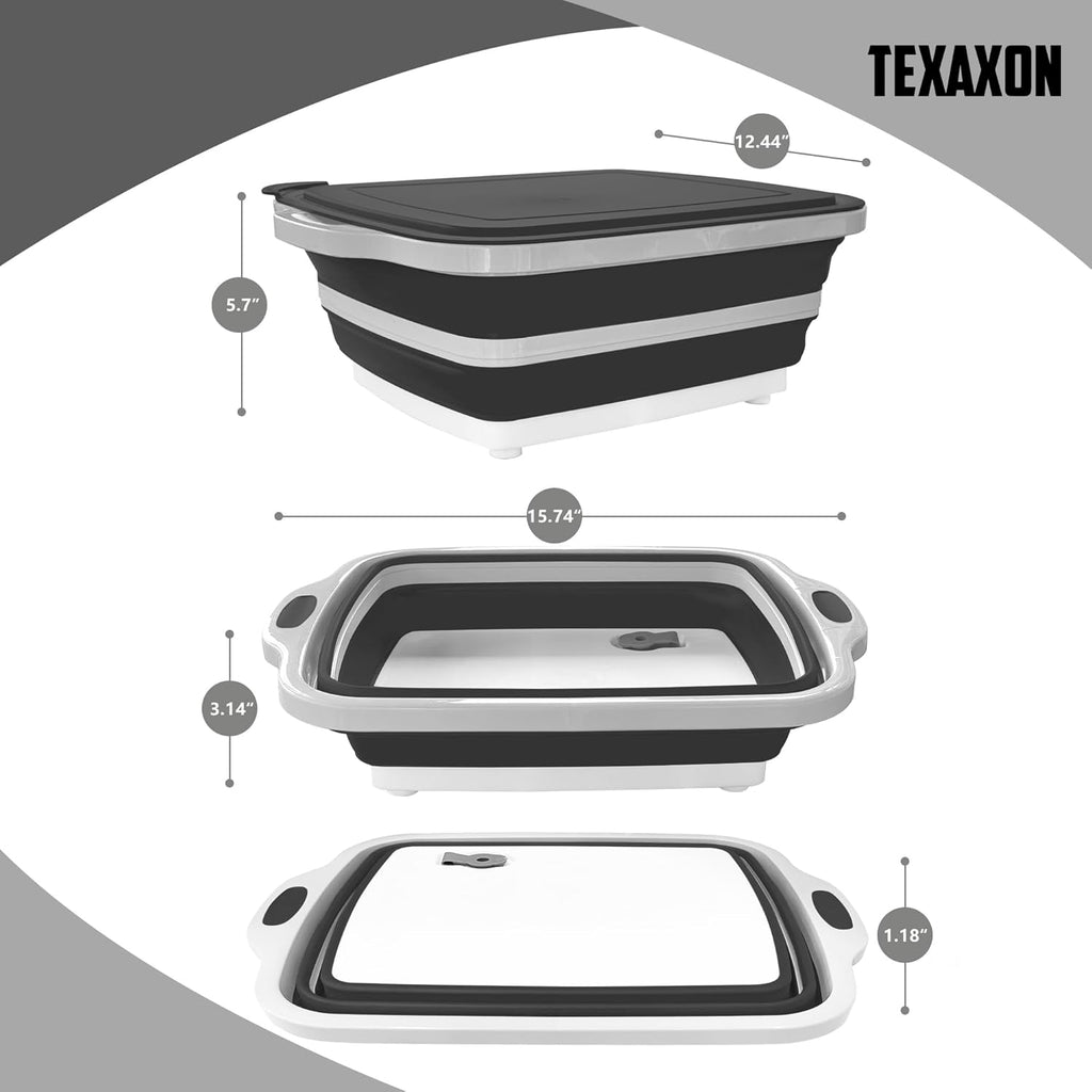 8L/16L BBQ Prep Tub with Cutting Board, Lid & Complimentary Mitts/Gloves – Collapsible Bucket for BBQ, Marinade, Picnic, Camping, Meat Prep – Orange/Black (Black, X-Large)