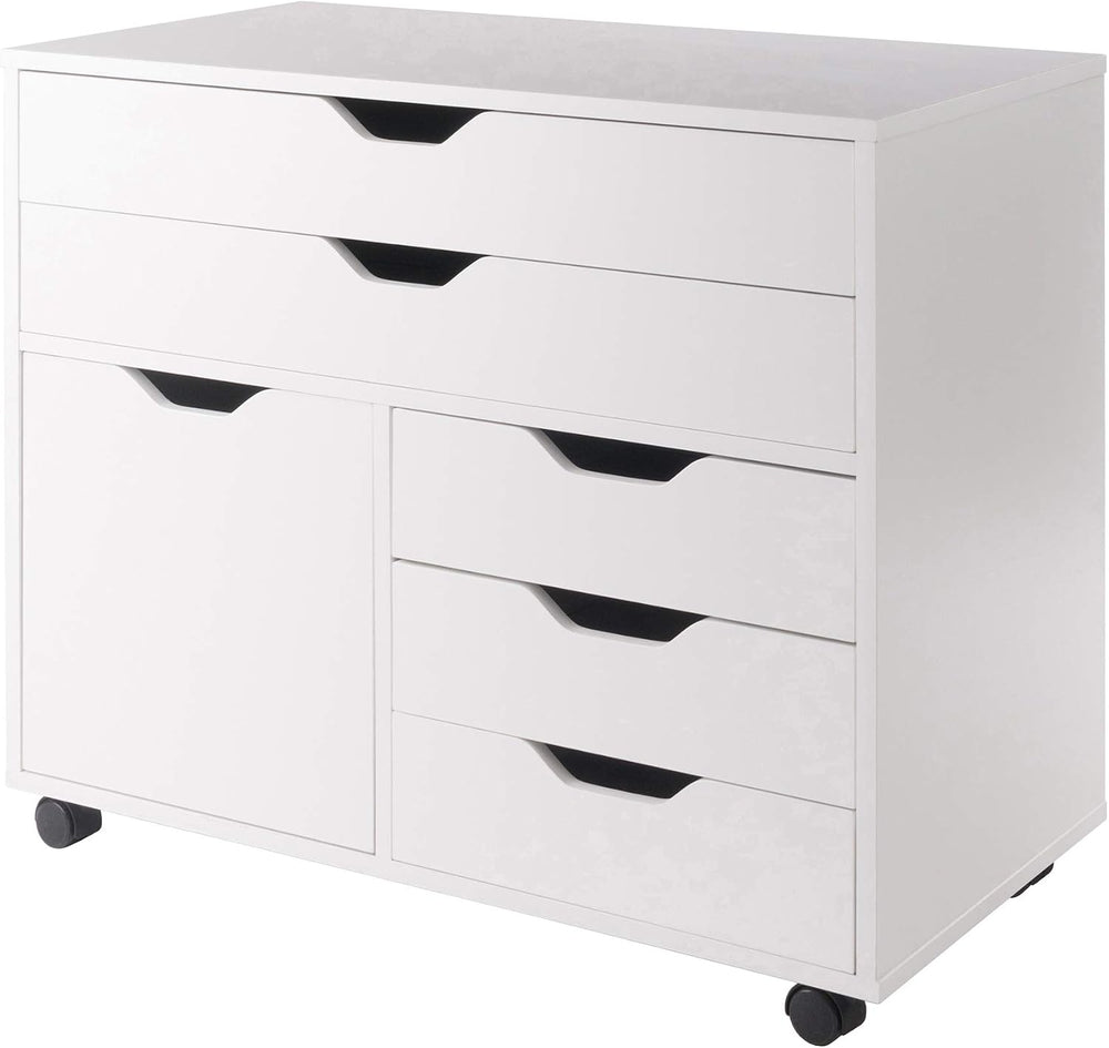 Winsome Halifax Mobile Storage Cabinet with 1 Door & 5 Drawers, White | S...