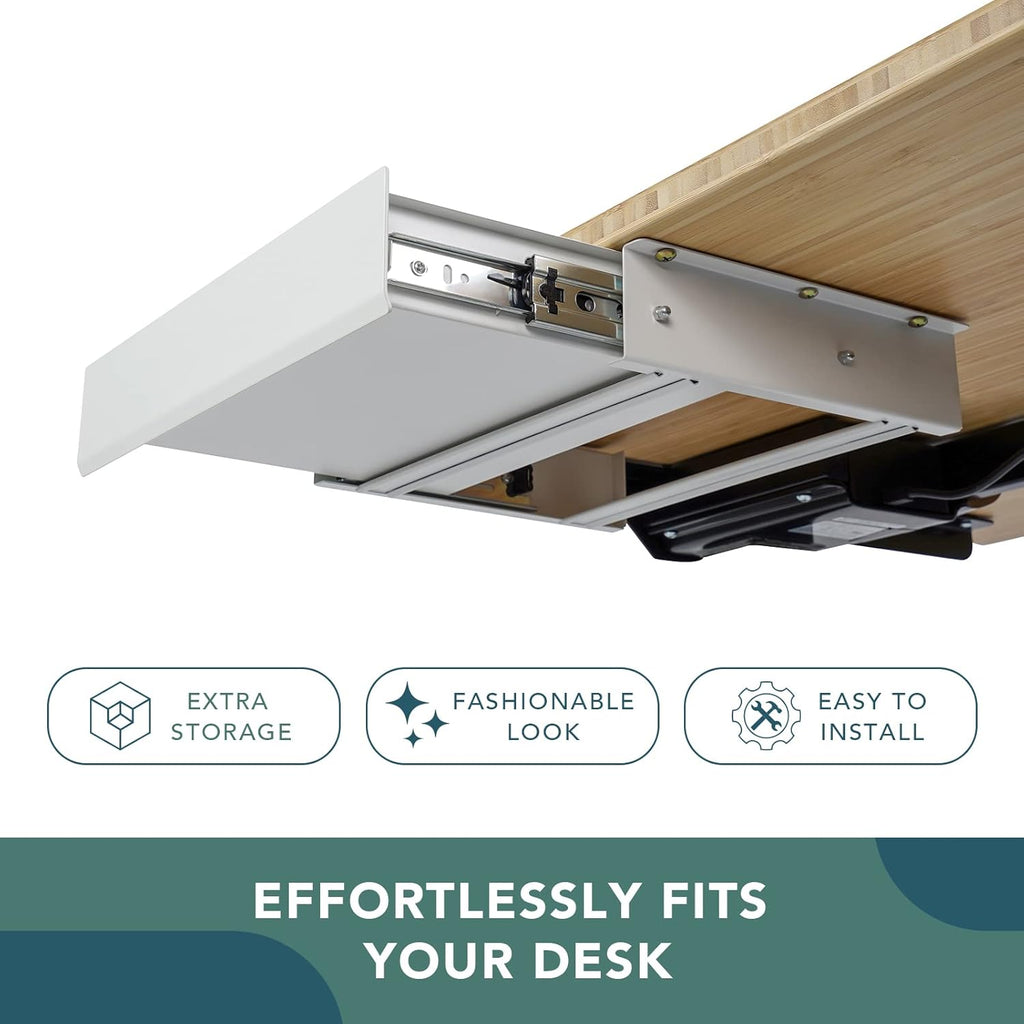 FLEXISPOT Under Desk Drawer 17.7in Wide Pull-Out Drawer for Storage Slide-out Under Desk Organizer for Office Home(L, White)