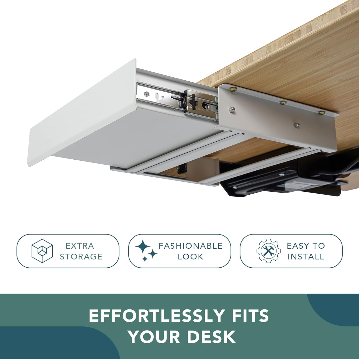 FLEXISPOT Under Desk Drawer 17.7in Wide Pull-Out Drawer for Storage Slide-out Under Desk Organizer for Office Home(L, White)