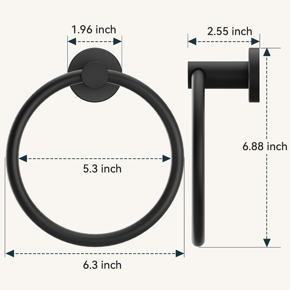 FORIOUS Towel Ring for Bathroom, SUS304 Stainless Steel, 2 Pack Matte Black