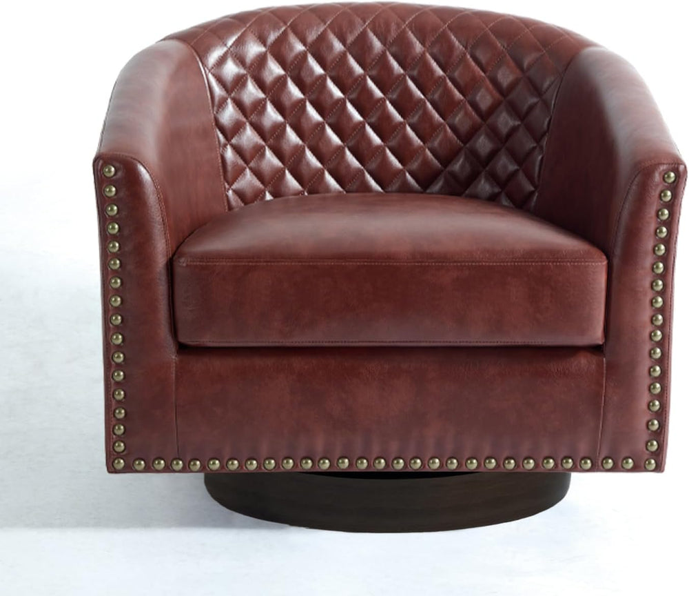 Swivel Barrel Accent Chairs Set of 2, Faux Leather Upholstered Armchair for L...