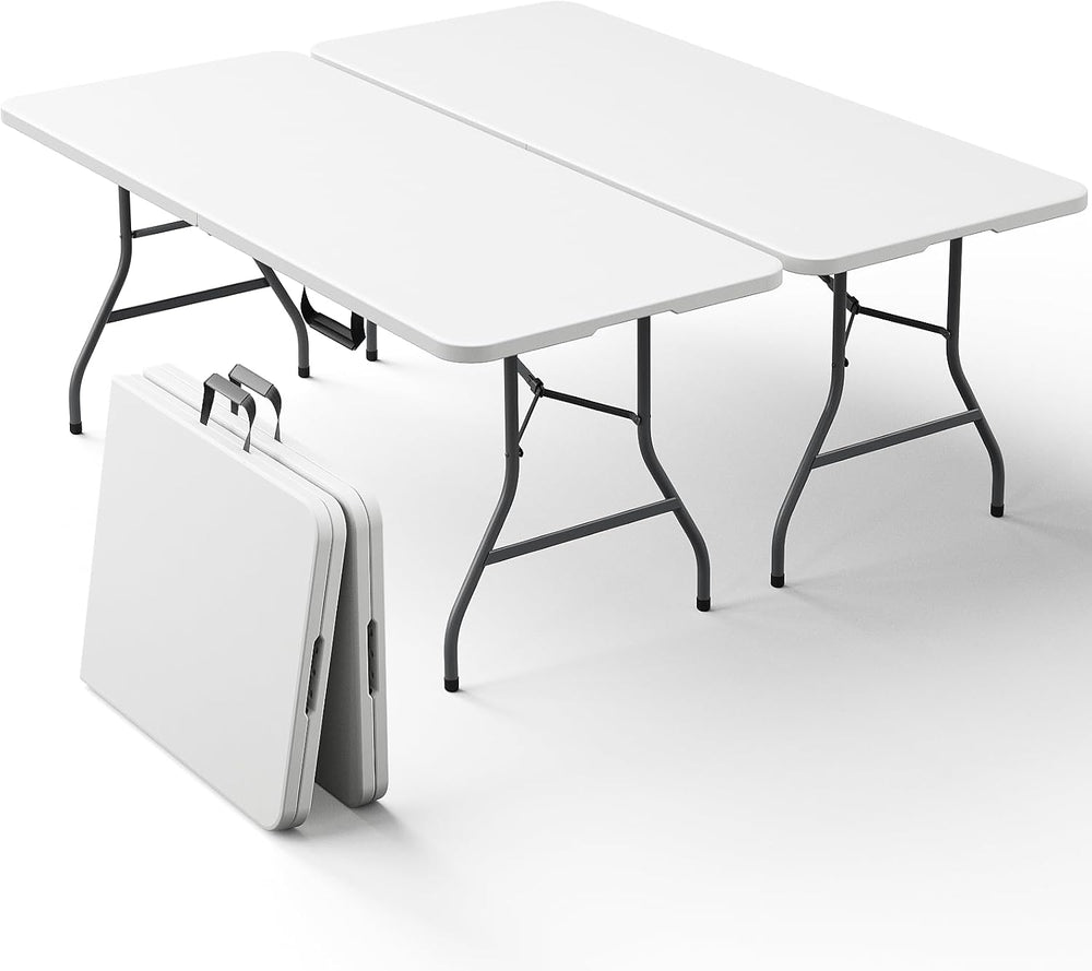 2 Pack 6ft Folding Table, Foldable Plastic Portable Picnic Table, White | Cam...