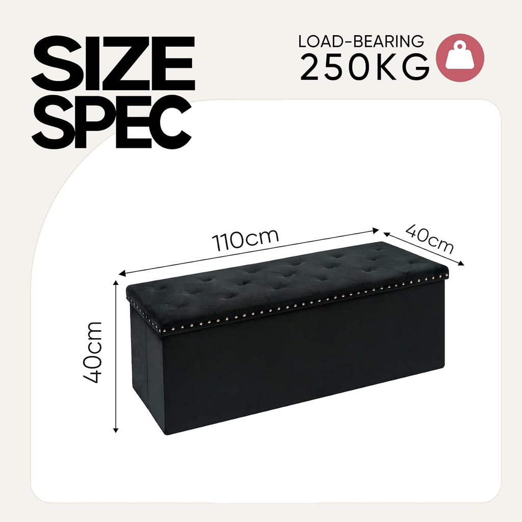 43 Inches Velvet Storage Ottoman Bench, Folding Upholstered Ottoman with Storage for Bedroom Living Room, 140L Capacity